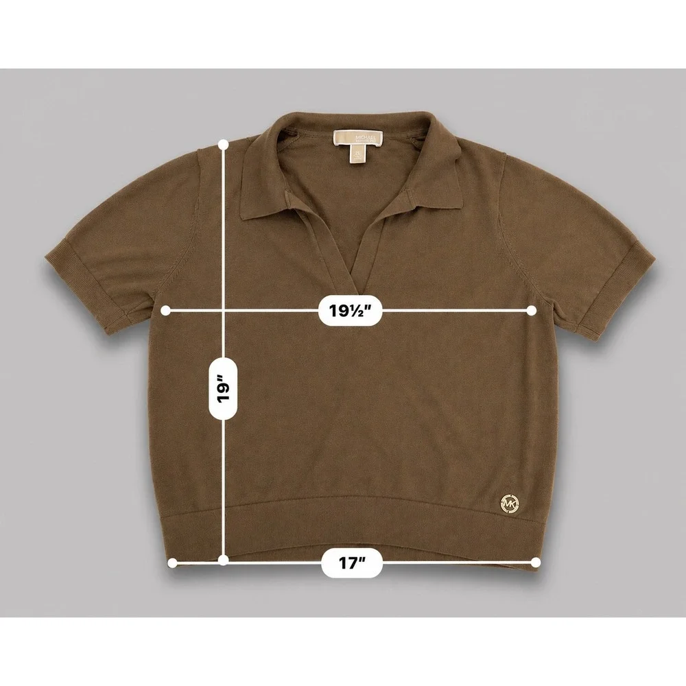 Michael Kors Polo Sweater Women XL Brown Excellent V-Neck Knit Logo Charm